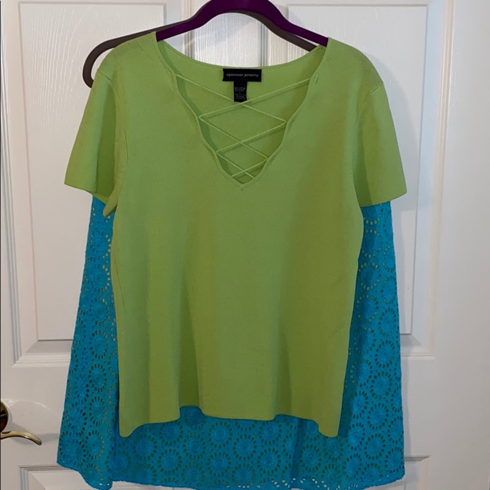 Two piece lime green and aqua skirt/top set